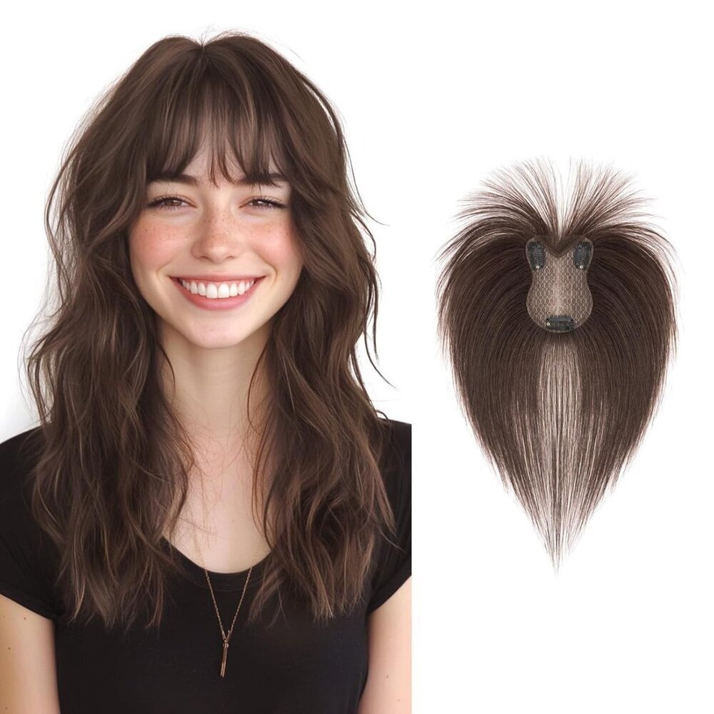 Hair Topper Human Hair 11 Inch Thinning Coverage Lace Clip Bangs Daily Wear